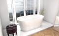 Freistehende Standbadewanne Badewanne Acryl 150 x 80 cm Ab- und Überlauf Click Clack Viena + Ablage Badewannenbrett Bambus