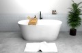 Freistehende Standbadewanne Badewanne Acryl 150 x 80 cm Ab- und Überlauf Click Clack Viena + Ablage Badewannenbrett Bambus