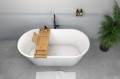 Freistehende Standbadewanne Badewanne Acryl 150 x 80 cm Ab- und Überlauf Click Clack Viena + Ablage Badewannenbrett Bambus