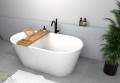 Freistehende Standbadewanne Badewanne Acryl 150 x 80 cm Ab- und Überlauf Click Clack Viena + Ablage Badewannenbrett Bambus