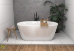 Freistehende Standbadewanne Badewanne Acryl 150 x 80 cm Ab- und Überlauf Click Clack Viena  + Ablage Badewannenbrett  Bambus