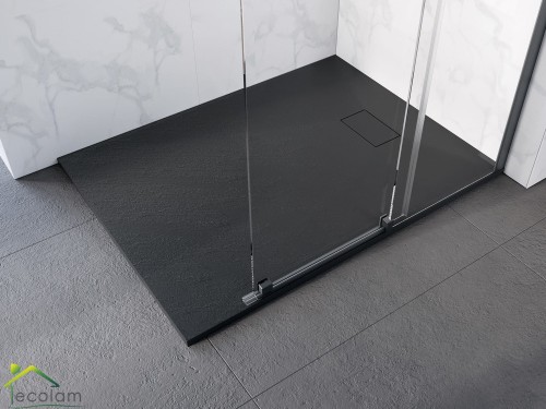 Duschwanne Rechteck Vexo 150x90 cm flach slim schwarz black Stone Stein Effect