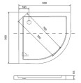 abmessung  Duschwanne Viertelkreis 90 x 90 x 5,5 cm R55 Aron