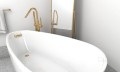Freistehende Badewanne Acryl 160 x 73 cm Ablauf Click Clack Farbe: golden