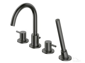 Set Badewannenarmatur Handbrause Wannenrandarmatur 4-Loch Y Graphit