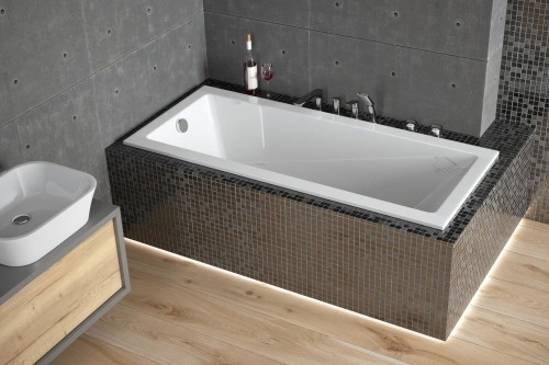 Badewanne Rechteck 150x70 cm Modern Slim niedriger Rand Acryl optional Styroporverkleidung Wannenträger (id: 1363)