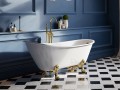 freistehende Badewanne 160x68 cm Olaya Standbadewanne Retro Glamour Löwenfüße gold (id: 1367)
