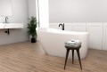 Freistehende Standbadewanne Badewanne mit Ablage Acryl 150 x 80 cm Ab- und Überlauf Elke + Tisch Badbank Bambus Lago