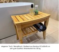 Freistehende Standbadewanne Badewanne mit Ablage Acryl 160 x 80 cm Ab- und Überlauf Elke + Tisch Badbank Bambus Lago