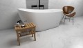 Freistehende Standbadewanne Badewanne mit Ablage Acryl 170 x 80 cm Ab- und Überlauf Elke + Tisch Badbank Bambus Lago