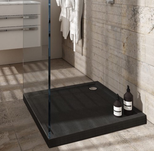 Duschwanne Viereck Competia black 90x90 cm Stein Effekt schwarz matt