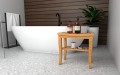 Freistehende Standbadewanne Badewanne Acryl 152 x 75 cm Ab- und Überlauf Adele + Tisch Badbank Bambus Lago