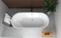 Freistehende Standbadewanne Badewanne Acryl 165 x 80 cm Ab- und Überlauf Adele + Tisch Badbank Bambus Lago