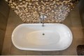 Freistehende Badewanne Standbadewanne Acryl 152x75 cm Adele Ab- und Überlauf + Ecktisch Bambus Costa (id: 1394)