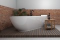 Freistehende Badewanne Standbadewanne Acryl 165x80 cm Adele Ab- und Überlauf + Ecktisch Bambus Costa (id: 1395)
