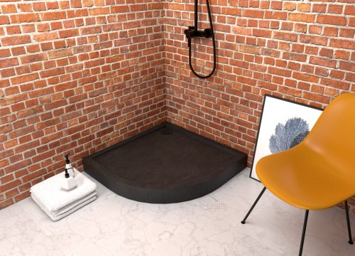 Duschwanne Viertelkreis Competia black 80x80 cm R55 Stein Effekt schwarz matt (id: 1423)