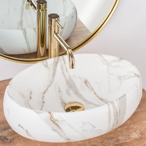 Aufsatzwaschbecken 48x34 cm Waschschale Lava Linda Steinmuster matt (id: 1432)