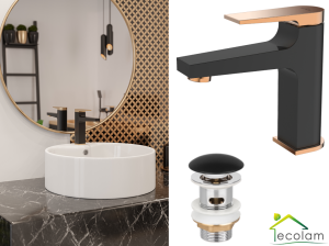 Waschtischarmatur  Midnight golden rose rosegold schwarz  +  Click - Clack