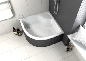 Duschwanne tief Doris 90x90x41 cm Viertelkreis mit Sitz optional: Schürze