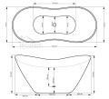 Freistehende Badewanne weiß / schwarz 160 x 70 cm Ablauf Click Clack Mineralguss Viya