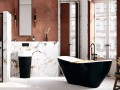 Freistehende Badewanne weiß / schwarz 160 x 70 cm Ablauf Click Clack Mineralguss Viya