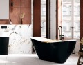 Freistehende Badewanne weiß / schwarz 160 x 70 cm Ablauf Click Clack Mineralguss Viya