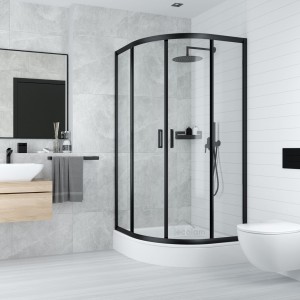 Duschkabine Viertelkreis Funkia schwarz 80x80x185 cm Echtglas black