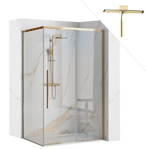 Duschkabine bodengleiche Dusche Schiebetür Solar gold Klarglas transparent 100x80x195 cm + Duschabzieher golden (id: 1513)