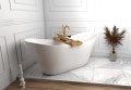 Freistehende Badewanne 170 x 72 cm Ablauf Click Clack Mineralguss Viya + Ablage Bambus