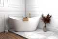 Freistehende Badewanne 170 x 72 cm Ablauf Click Clack Mineralguss Viya + Ablage Bambus