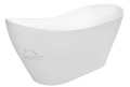 Freistehende Badewanne 170 x 72 cm Ablauf Click Clack Mineralguss Viya + Ablage Bambus