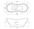Freistehende Badewanne 170 x 72 cm Ablauf Click Clack Mineralguss Viya + Ablage Bambus
