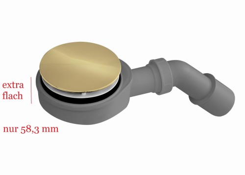Ablaufgarnitur für Duschwanne Deckel golden gold Siphon Ø 90 mm Ablauf extra flach 58 mm