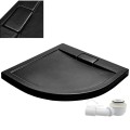 flache Duschwanne Viertelkreis Axim schwarz 90x90 cm Stein Effekt Siphon (id: 1573)