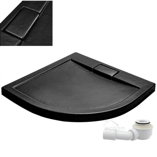 flache Duschwanne Viertelkreis Axim schwarz 90x90 cm Stein Effekt Siphon (id: 1573)