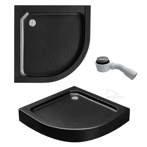 Duschwanne Viertelkreis Alex schwarz 90x90 cm Stein Effekt Siphon flach