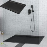 flache Duschwanne Rechteck Axim black  100 x 80 cm Stone Effect schwarz Stein