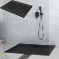 flache Duschwanne Rechteck Axim black 100x90 cm Stone Effect schwarz Stein (id: 1581)