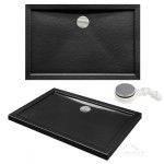 Duschwanne Rechteck  Acryl  schwarz 100 x 80 x 5,5 cm  Alpina Stein Effekt + Siphon
