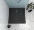 flache Duschwanne Viereck Aquarius 80x80 cm black Stone Stein Effect + Siphon schwarz