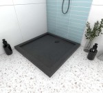 flache Duschwanne Viereck Aquarius 90x90 cm black Stone Stein Effect  + Siphon schwarz