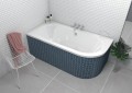 Badewanne Eckbadewanne Avita 150x75 cm links + Bambusablage schwarze Kopfstütze (id: 1631)