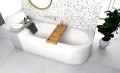 Badewanne Eckbadewanne Avita 150x75 cm links + Bambusablage schwarze Kopfstütze (id: 1631)