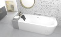 Badewanne Eckbadewanne Avita 150x75 cm links + Bambusablage schwarze Kopfstütze (id: 1631)