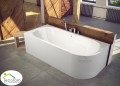 Badewanne Eckbadewanne Avita 170x75 cm links + Bambusablage schwarze Kopfstütze (id: 1637)