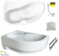 Badewanne Eckbadewanne Wela 150x100 cm links + Kopfkissen Mare + Ablaufgarnitur Viega
Variante: Acrylschürze
