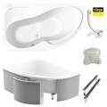 Badewanne Eckbadewanne Wela 150x100 cm links + Kopfkissen Mare + Ablaufgarnitur Viega
Variante: Styroporverkleidung
