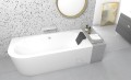 Badewanne Eckbadewanne Avita 170x75 cm rechts + Bambusablage schwarze Kopfstütze (id: 1641)