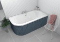 Badewanne Eckbadewanne Avita 170x75 cm rechts + Bambusablage schwarze Kopfstütze (id: 1641)