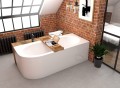 Badewanne Eckbadewanne Avita 170x75 cm rechts + Bambusablage schwarze Kopfstütze (id: 1641)